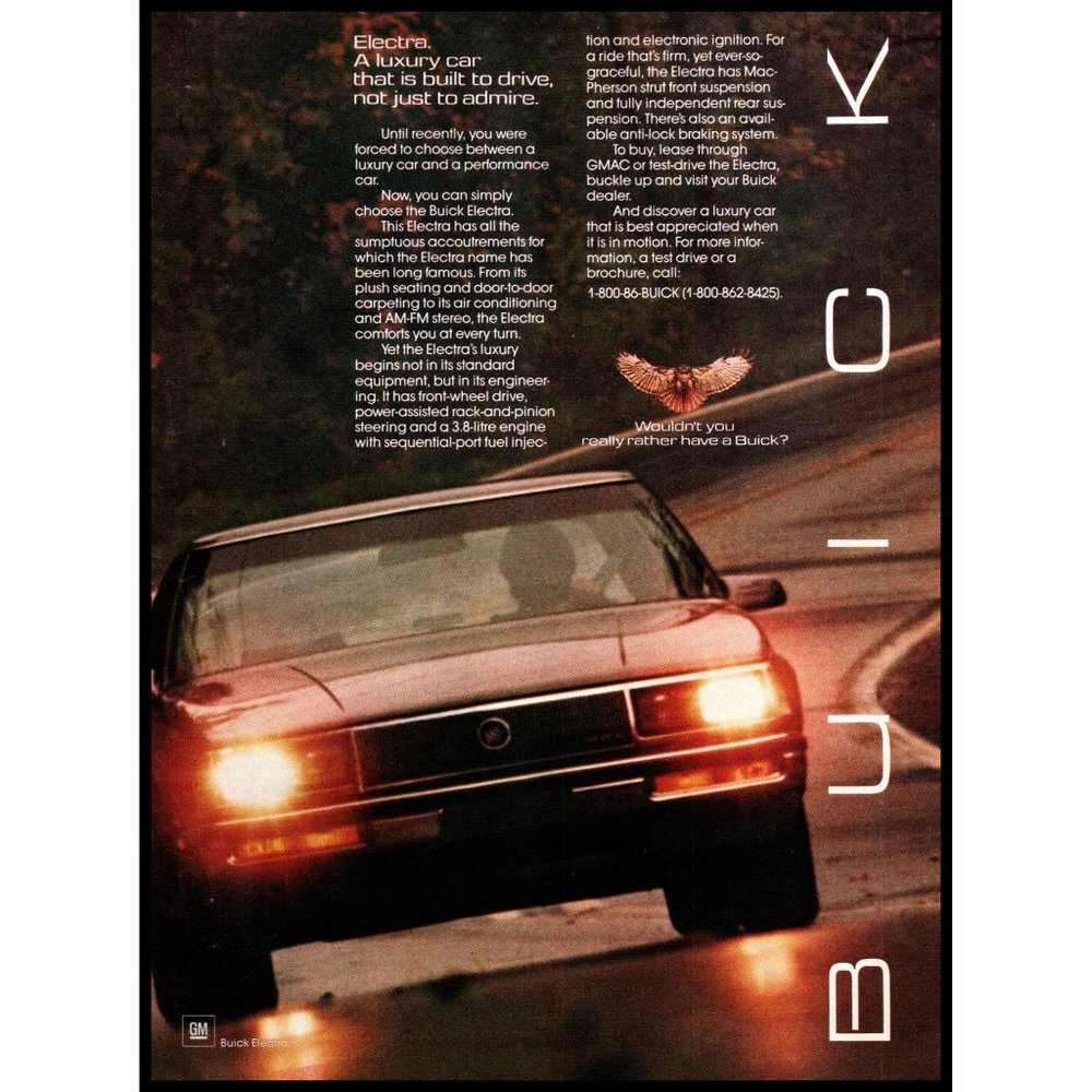 1986 Buick Electra Classic Car Vintage Print Ad Wet Rainy Road Wall Art Photo